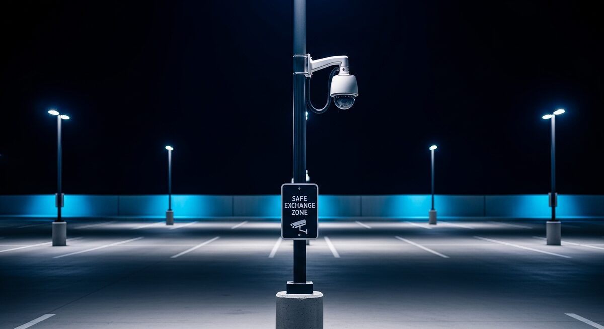 A police station safe exchange zone for completing marketplace transactions